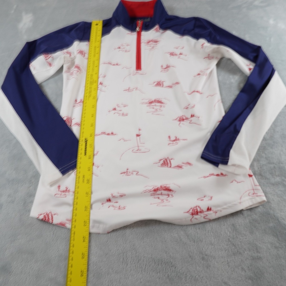 San Soleil 1/4 Zip Pullover Golf Shirt Womens XS White Golf Print UPF50 Preppy - Picture 9 of 9
